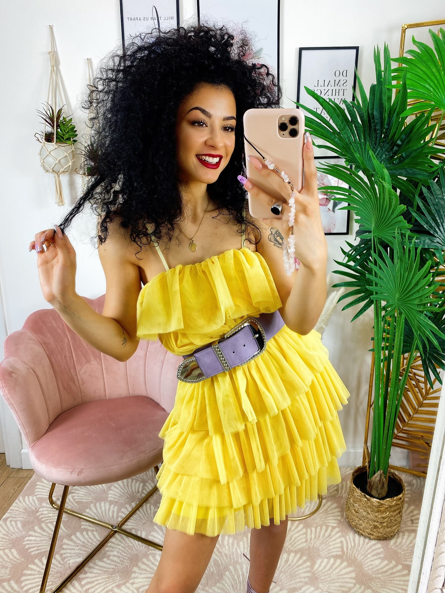 Abito in tulle a balze Venere giallo