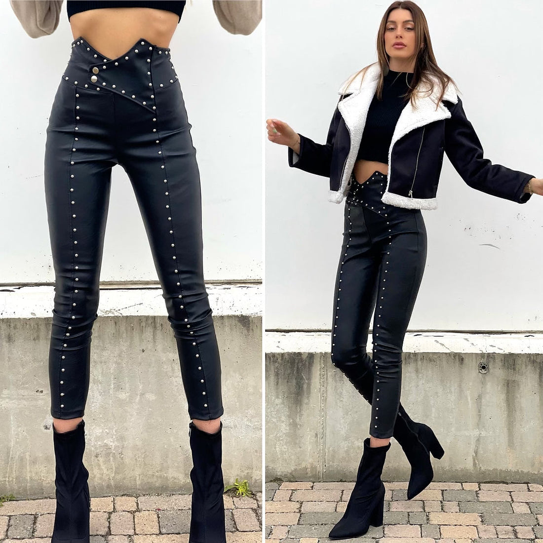 Pantalone in ecopelle con borchie