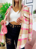 Giacca a quadri beige dettaglio rosa