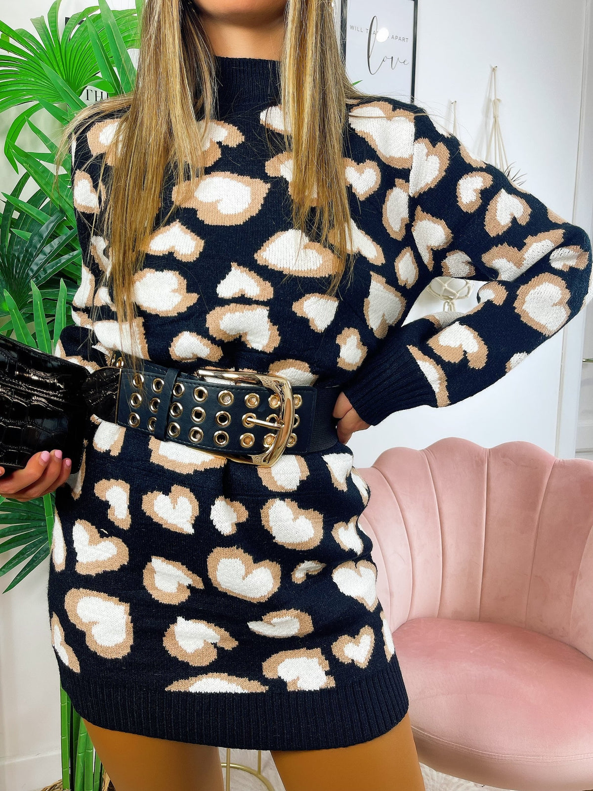 Maxi maglione morbidissimo con cuori Nero