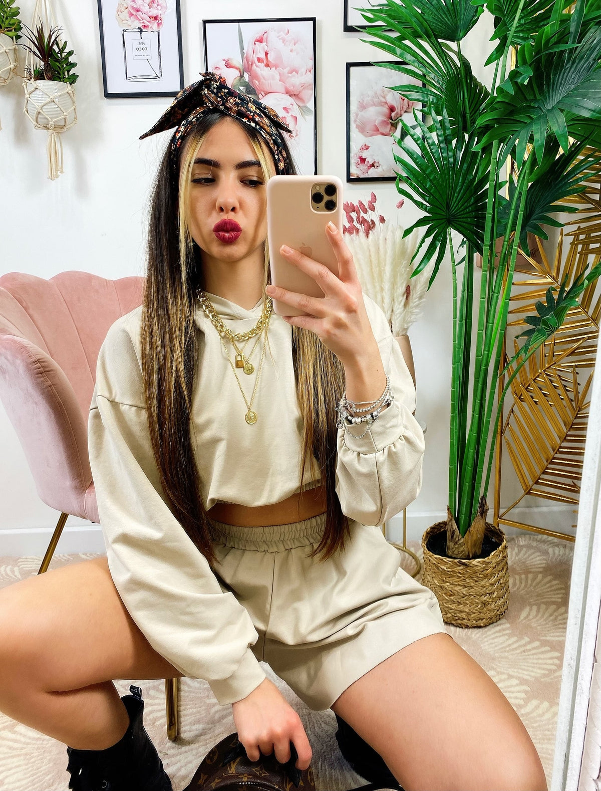 Completo Short e felpa Beige