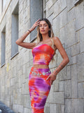 Completo top e gonna in tulle arancio Fuxia