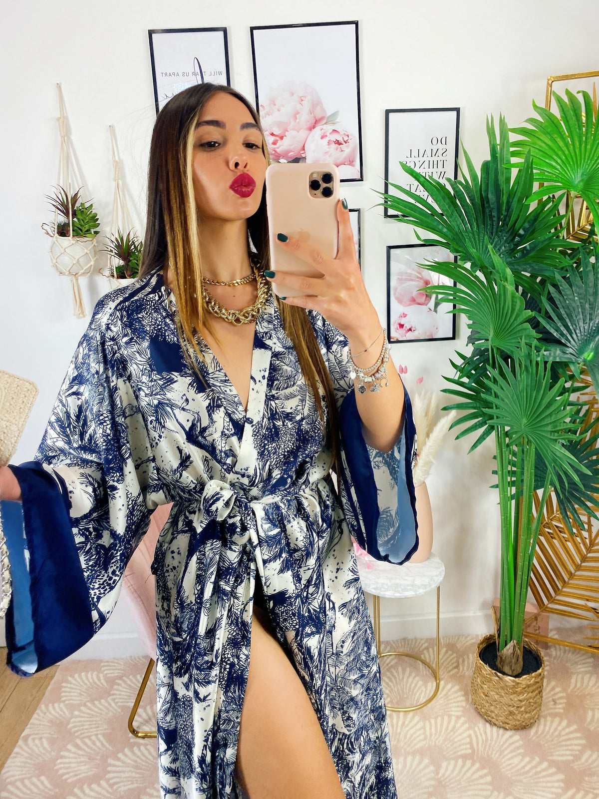 Kimono a fantasia blu