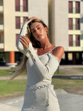 Abito a costine beige con bottoncini