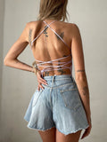 Body aderente con incroci lilla