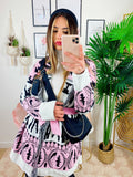 Cardigan Rosa Angel con frange e cinta