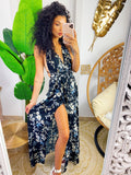 Abito Afrodite con fiori Nero