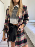 Cappotto check trama nude Fuxia