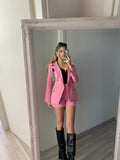 Completo giacca con bottoni e short rosa barbie