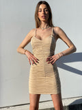 Abito aderente arricciato beige