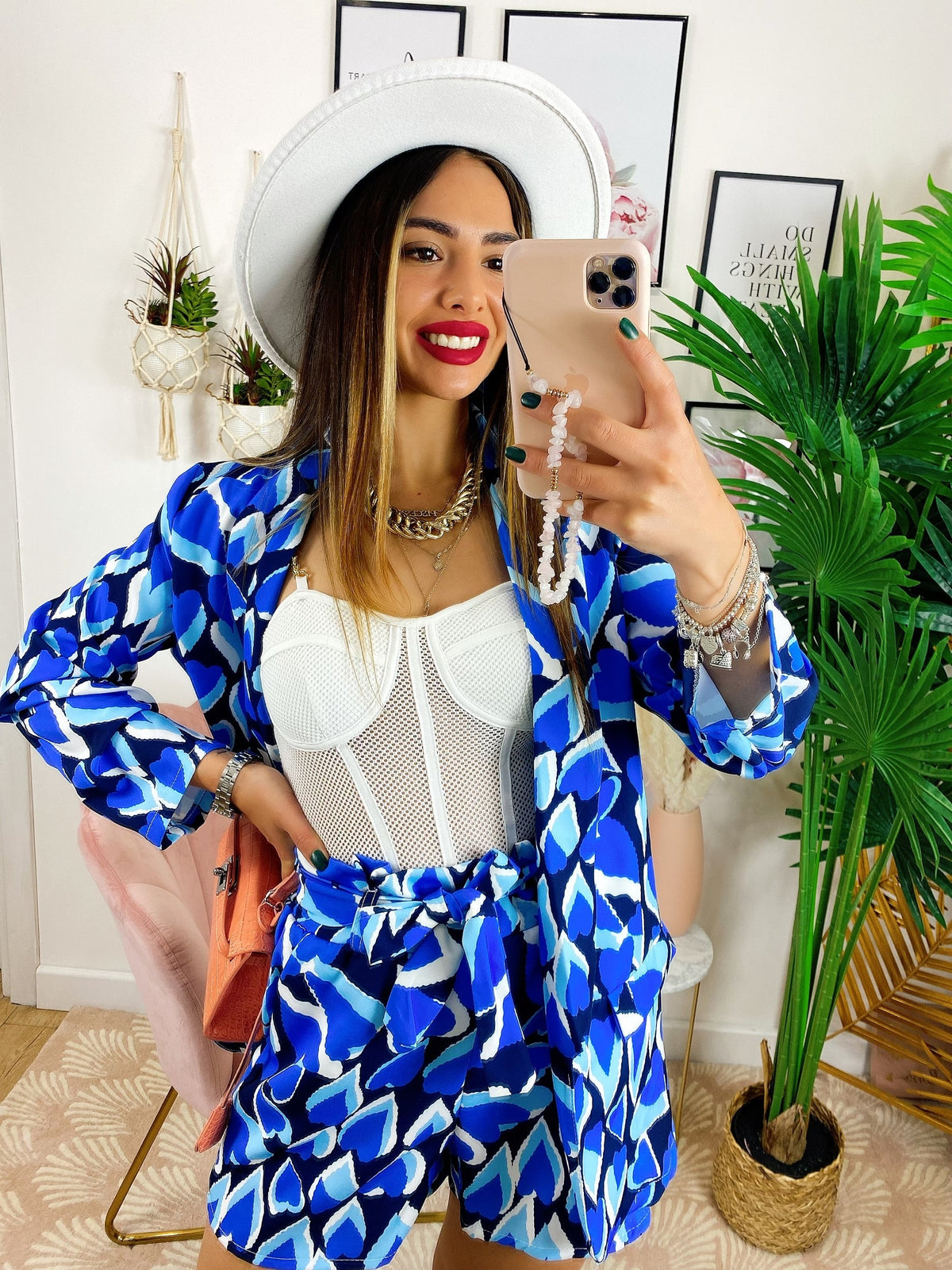 Completo giacca e pantalone cuori blu