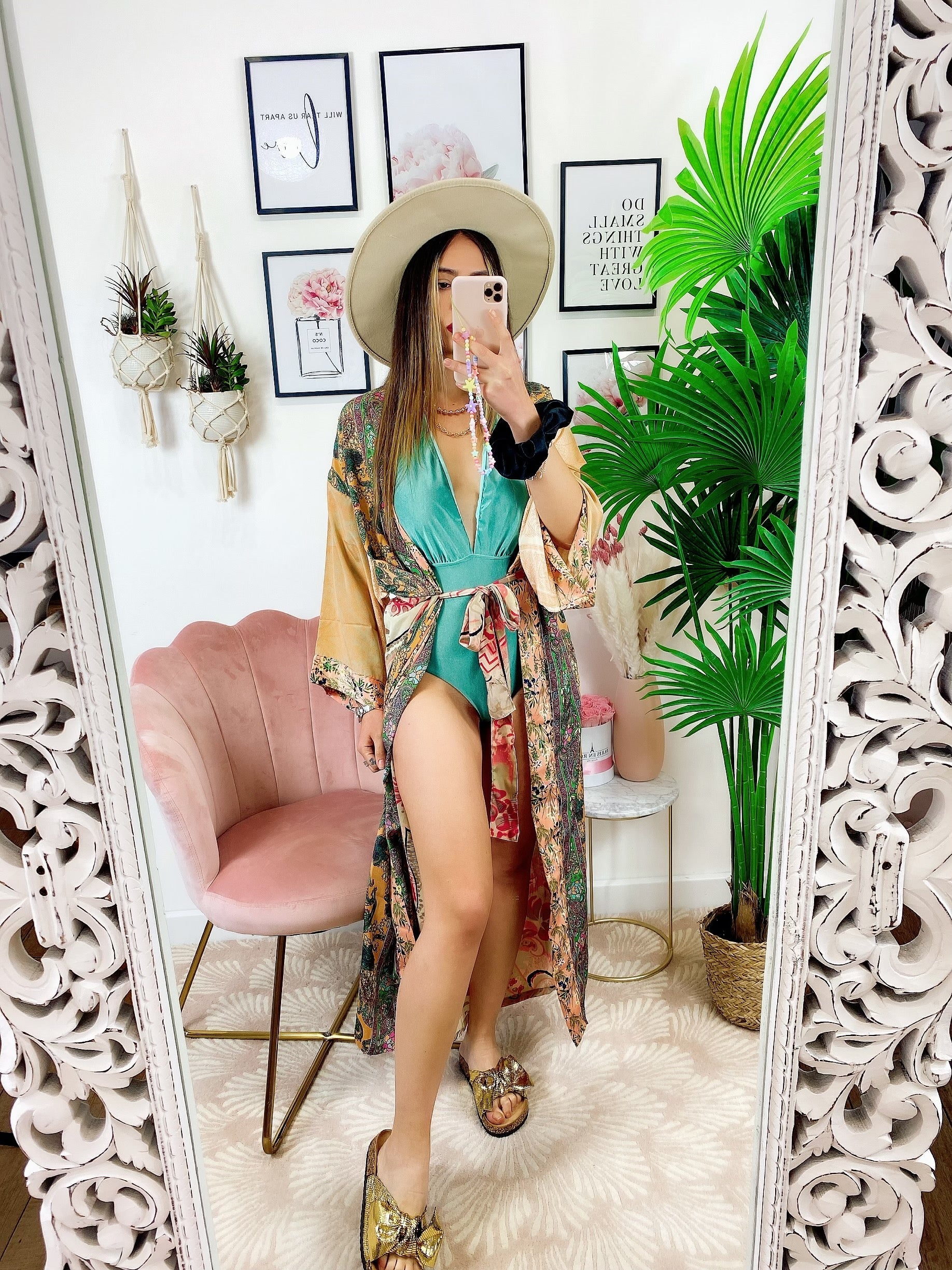 Kimono in seta etnico colori pescati