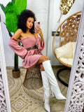 Abito con scollo a barchetta rosa