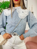Maglione top quality collo Camicetta celeste