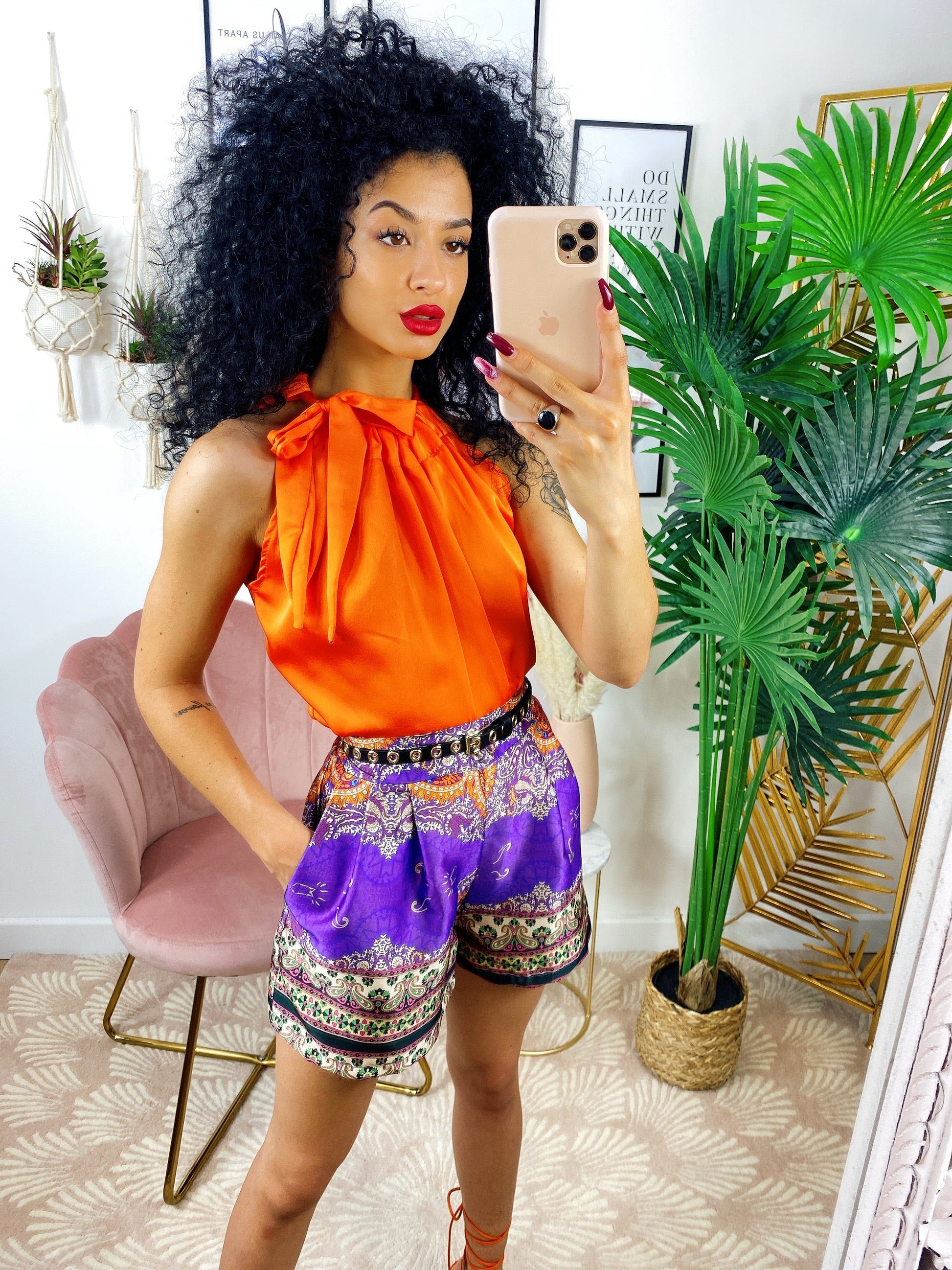 Short etnico dettaglio Arancio