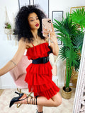 Abito in tulle a balze Venere rosso