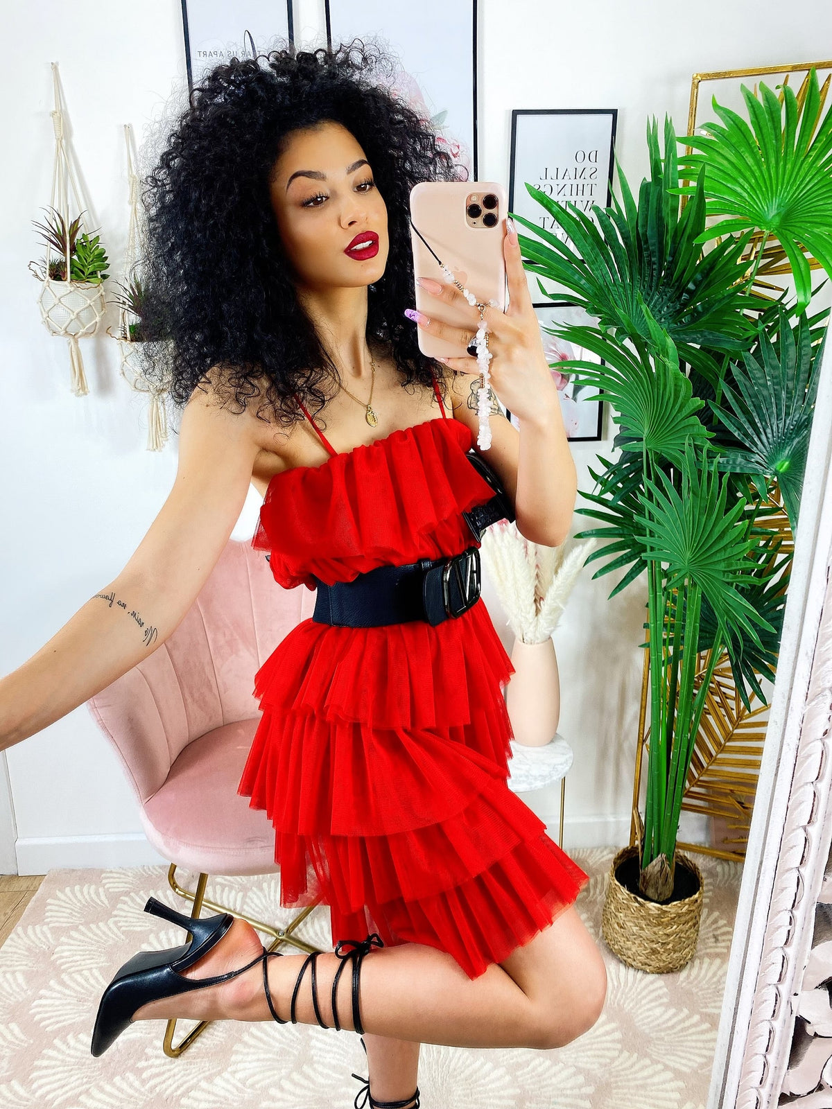 Abito in tulle a balze Venere rosso