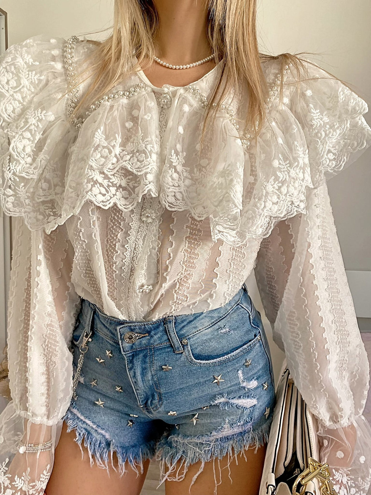 Camicia in pizzo bianca