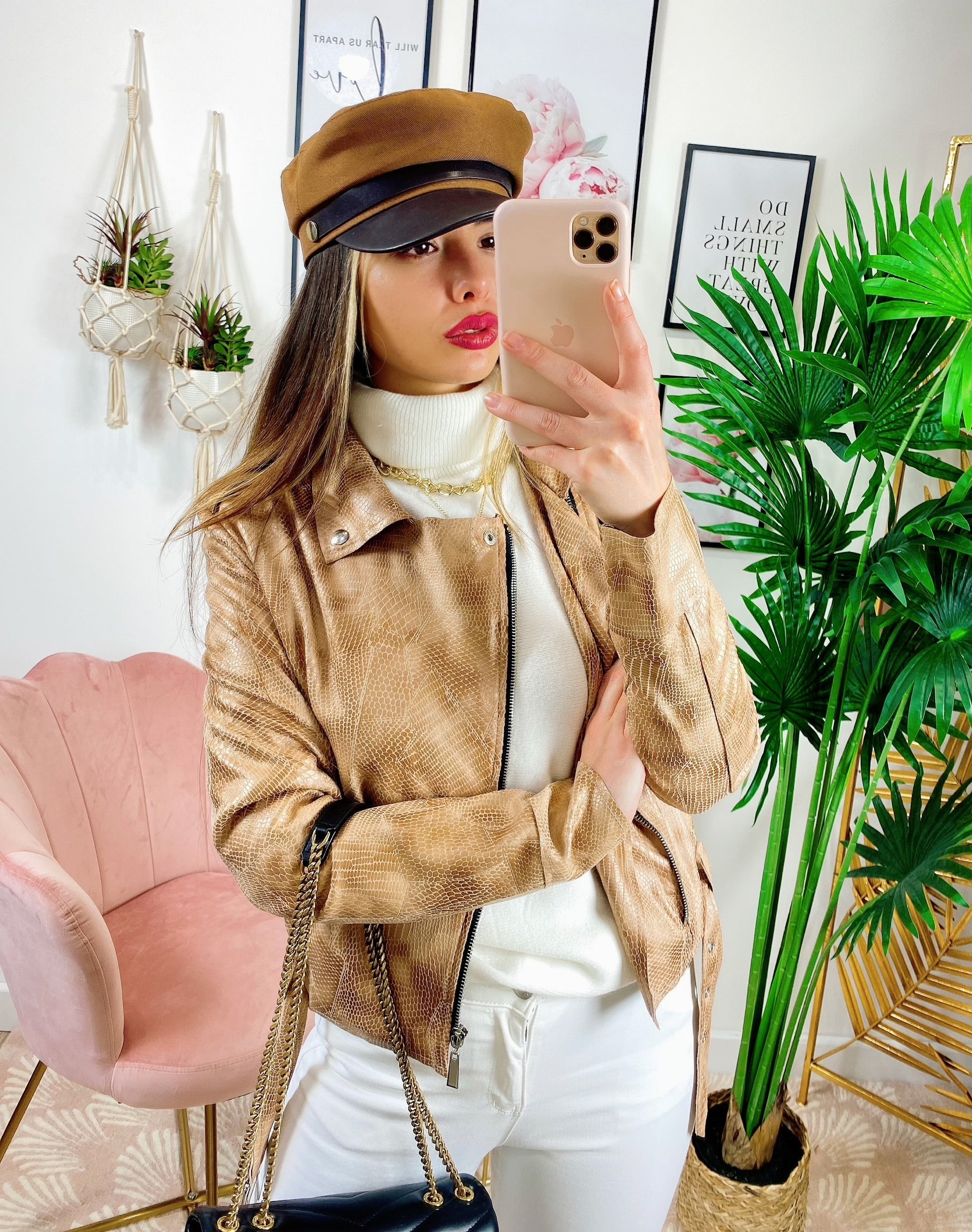 Giacchino in eco-pelle pitonato beige