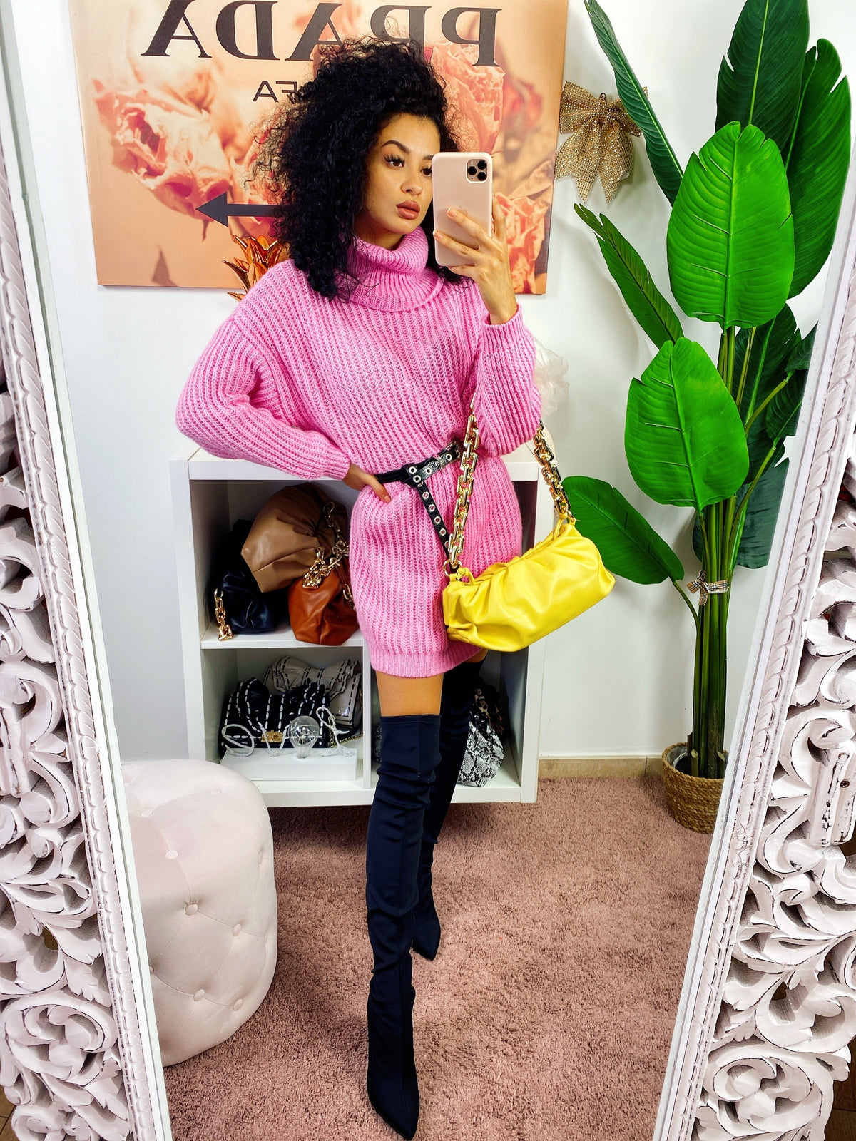 Abito in maglia collo alto rosa barbie