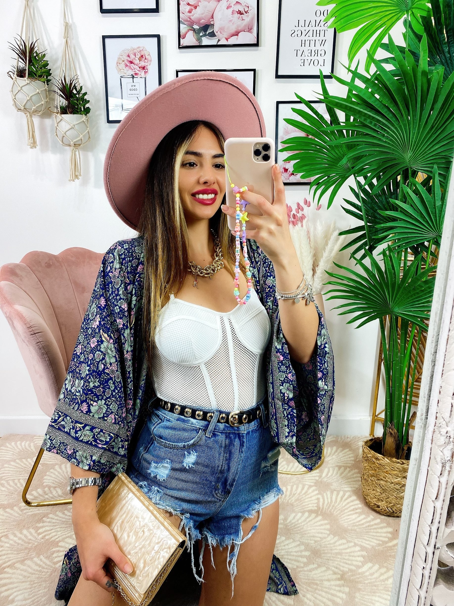 Kimono blu oro rosa