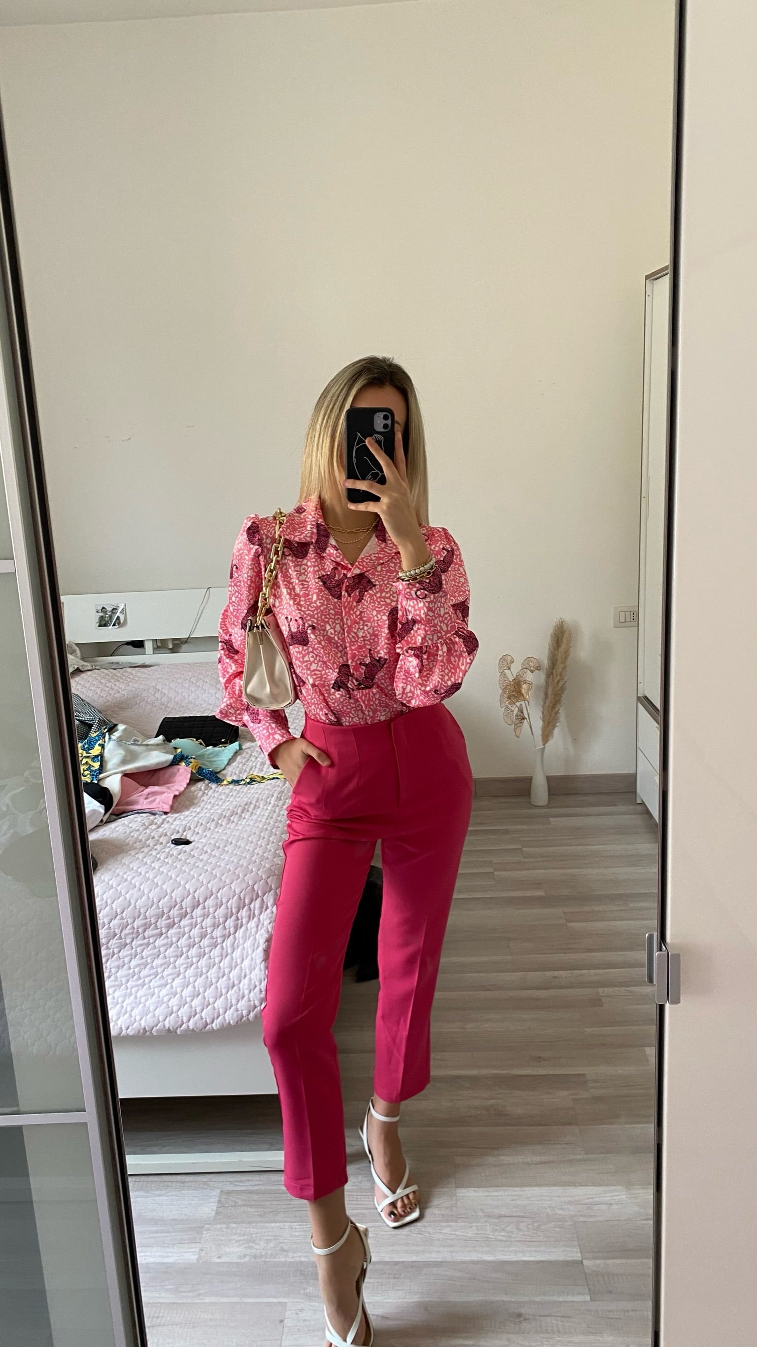 Camicia con stampa animalier fuxia