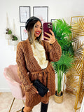Cardigan Camel con trecce e cintura