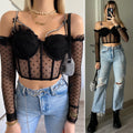 Top nero in velo e strass