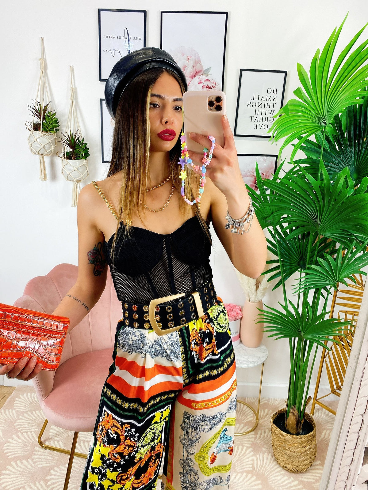 Pantalone a zampa stampa etnica Base Arancio