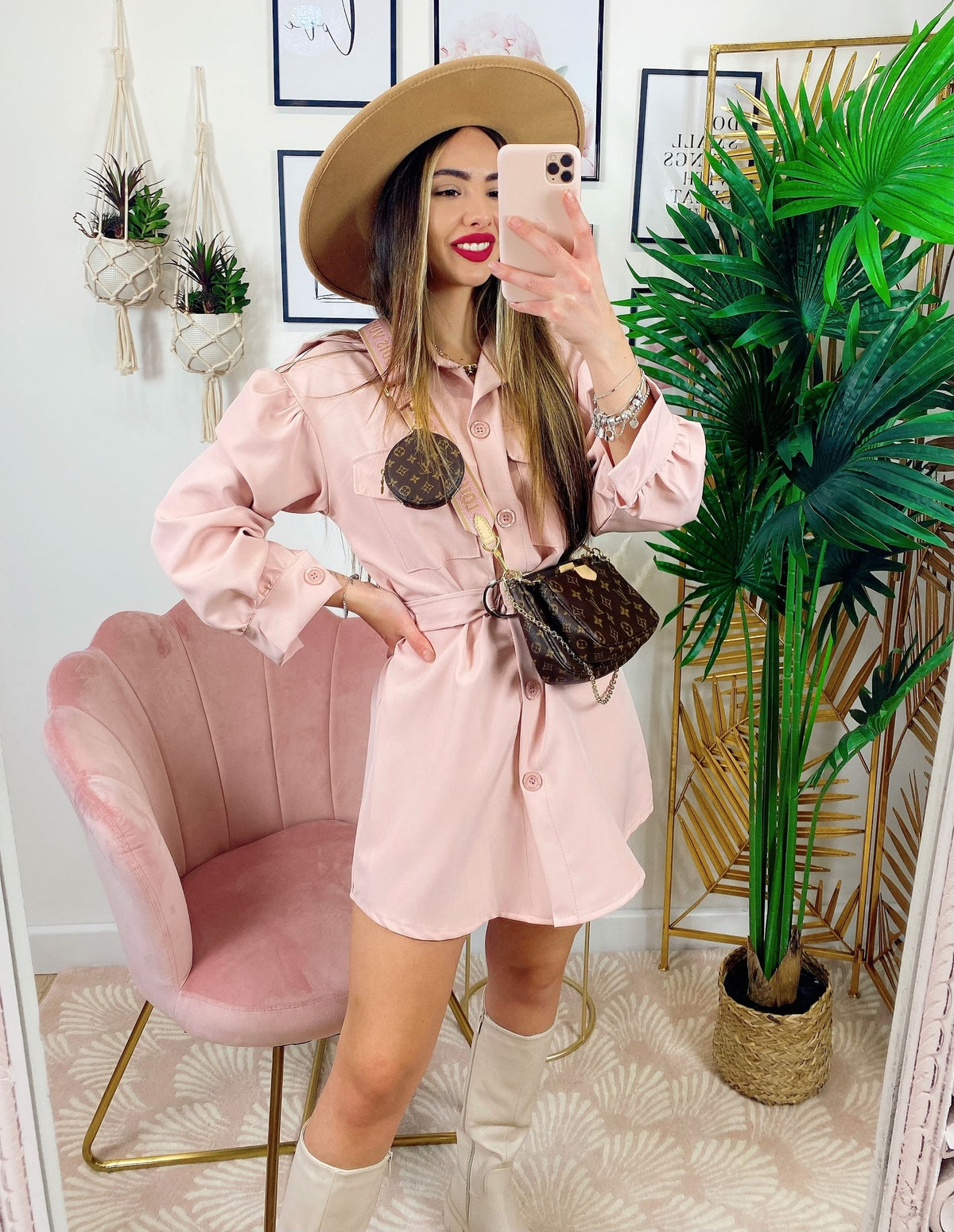 Abito a camicia con cintura Rosa