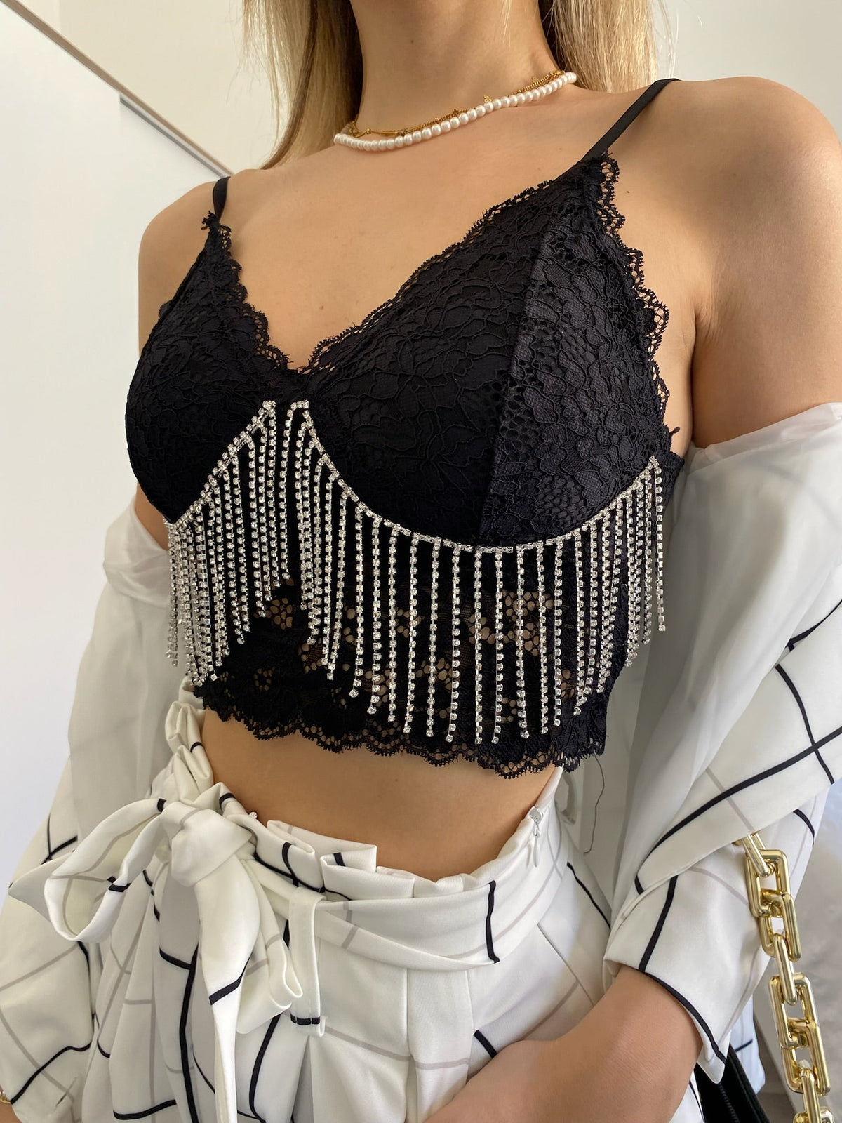 Bralette nera con strass