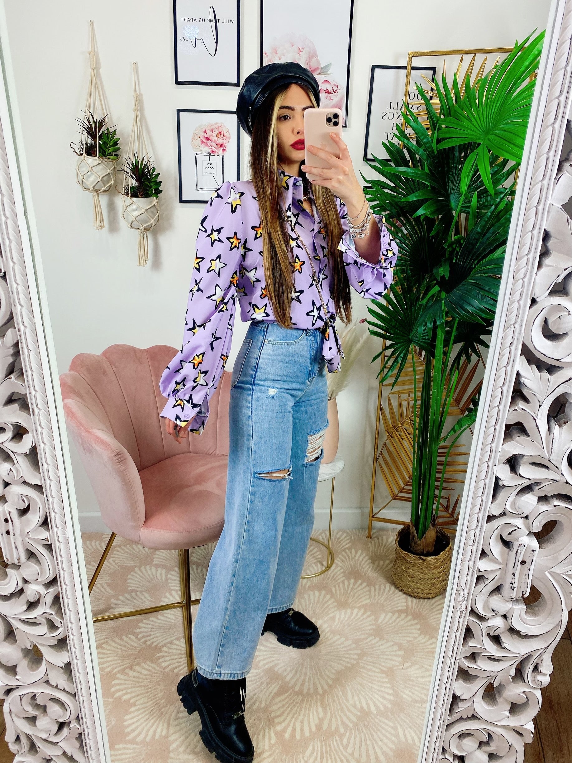 Camicia Lilla con Stelle e borsetta inclusa