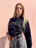 Giacca in jeans nero con frange