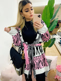 Cardigan Rosa Angel con frange e cinta