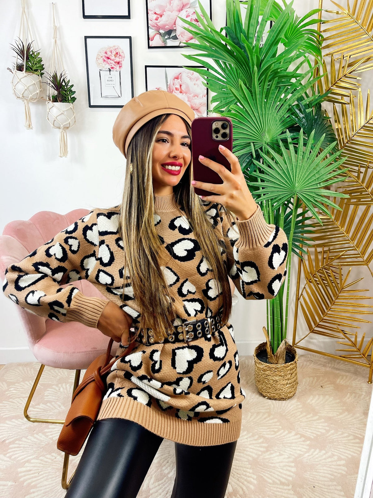 Maxi maglione morbidissimo con cuori Camel