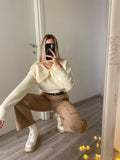 Maglione top quality collo a Camicetta e fiocco panna