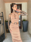 Completo top e gonna nude
