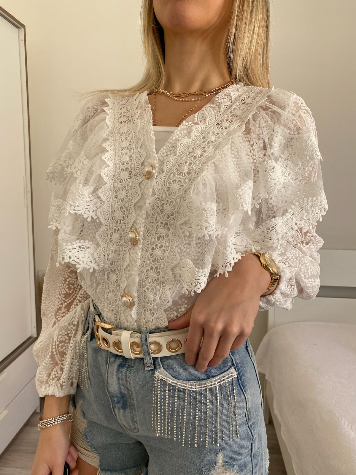 Camicia in pizzo bianca