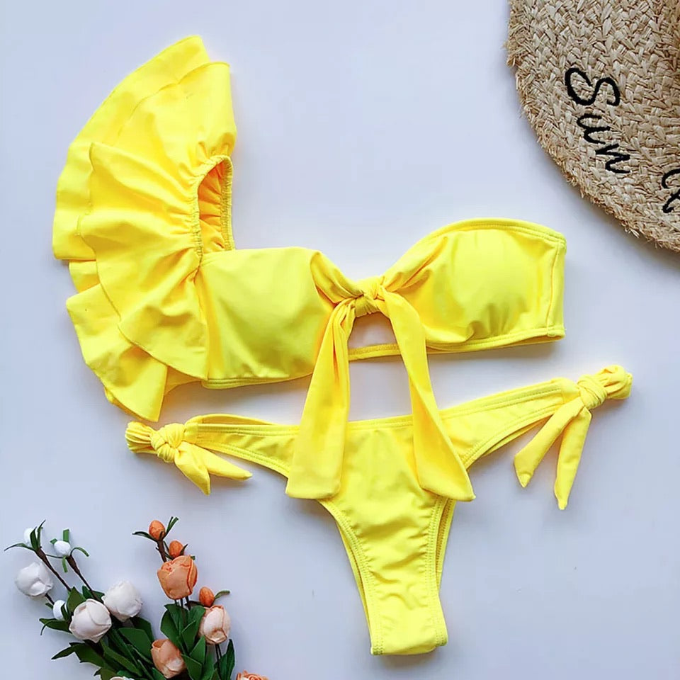 Bikini yellow monospalla con rouge