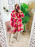Cappotto pied de poule dettaglio fucsia
