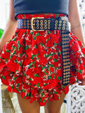Gonna con balza e fiori asimmetrica rossa
