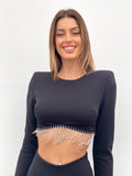 Top nero con frange