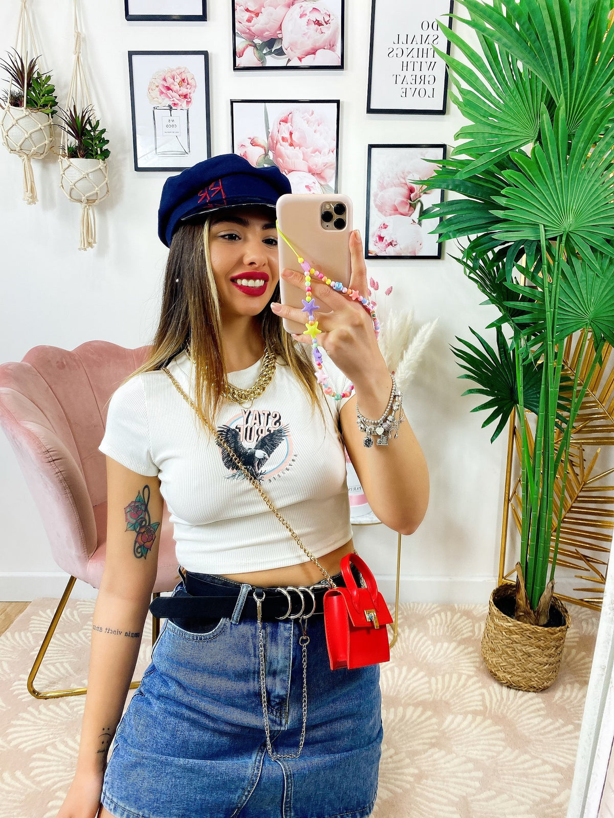 T-Shirt Crop con aquila bianca