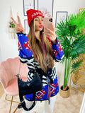 Cardigan con frange e cinta Rosso blu