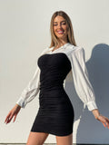Abito arricciato nero con camicia