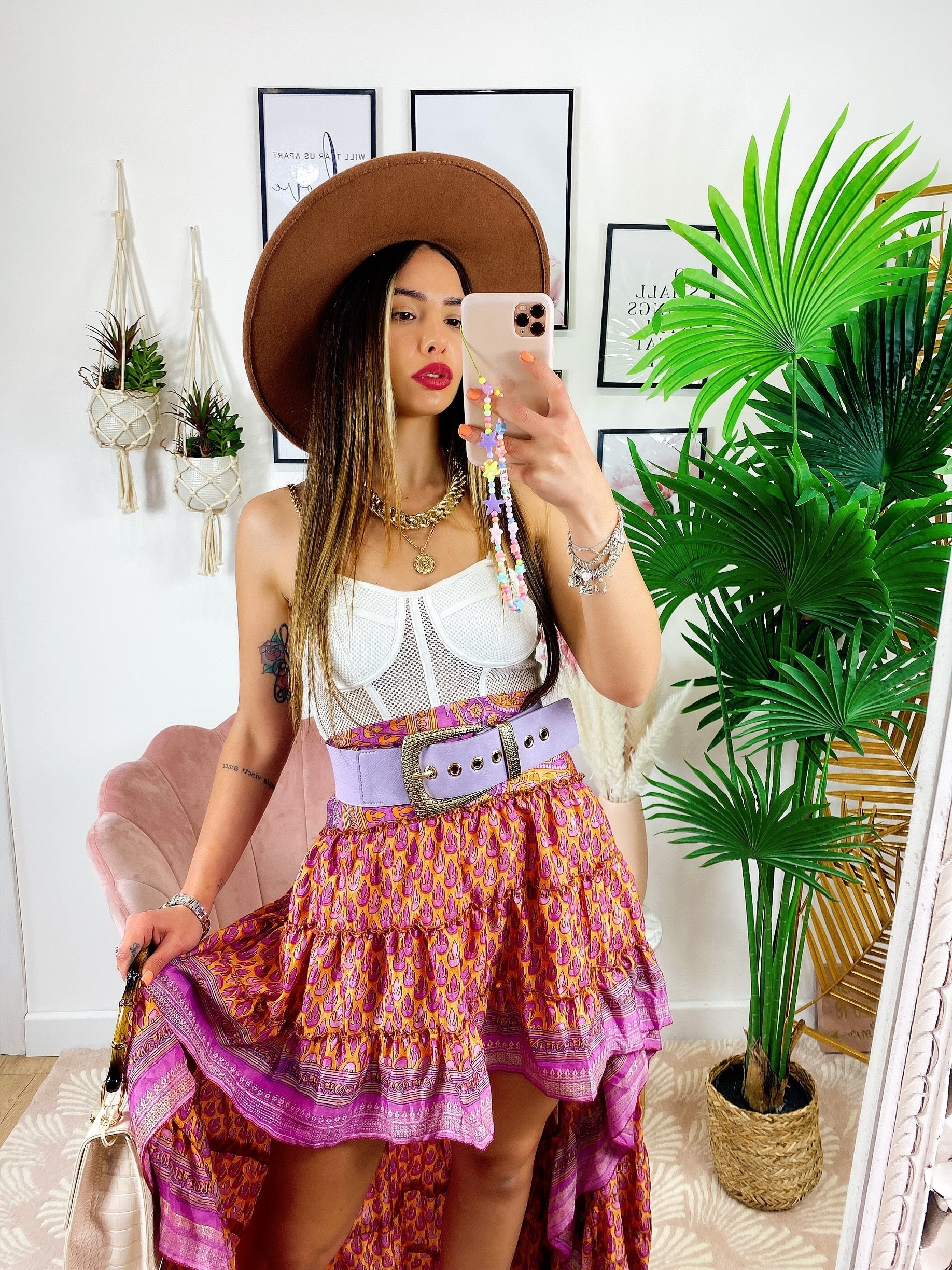 Gonna asimmetrica fuxia arancio