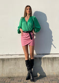 Gonna in ecopelle con zip laterale rosa