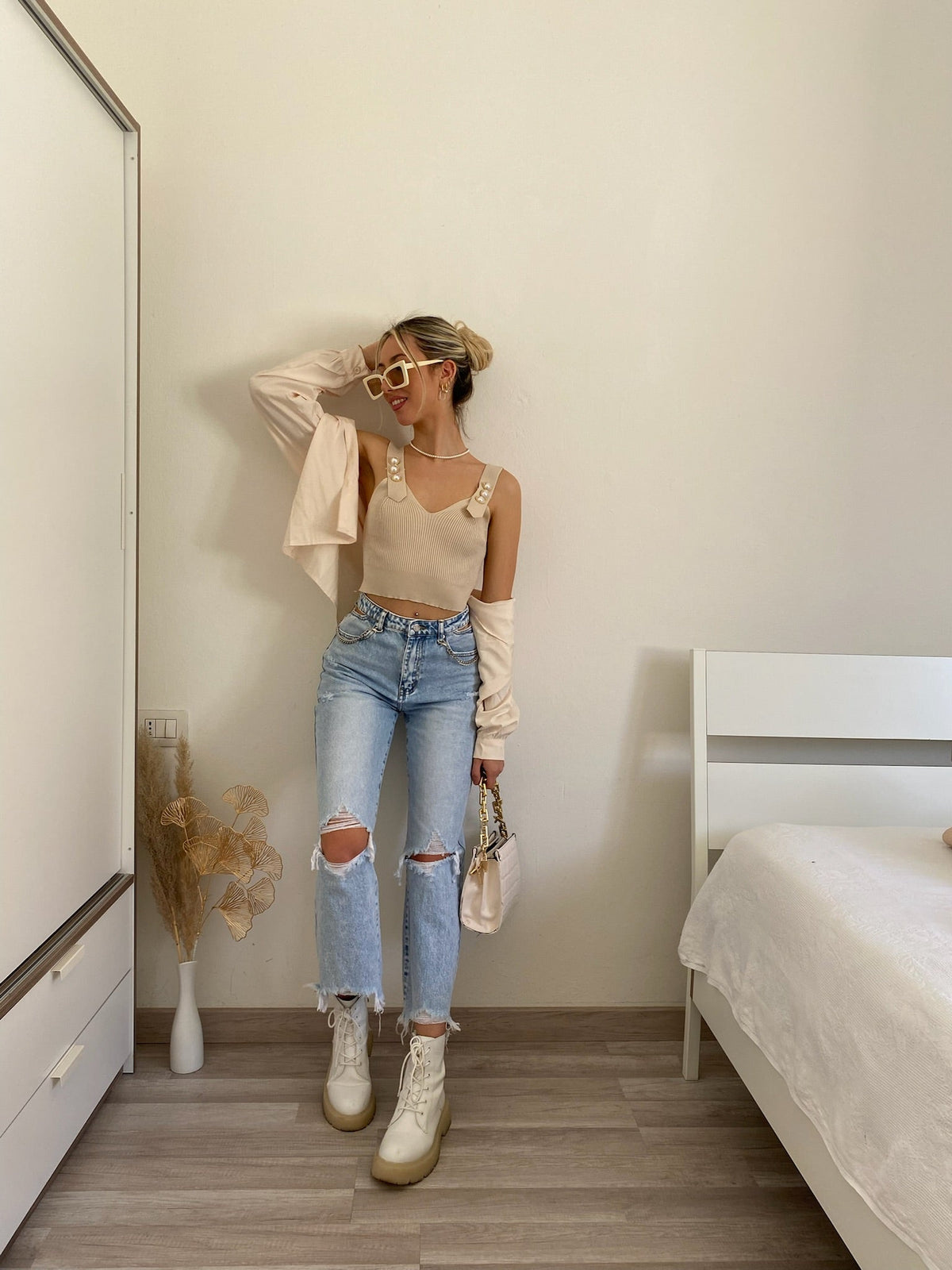 Top più camicia beige