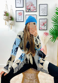 Cardigan frange e cinta con cavallo celeste