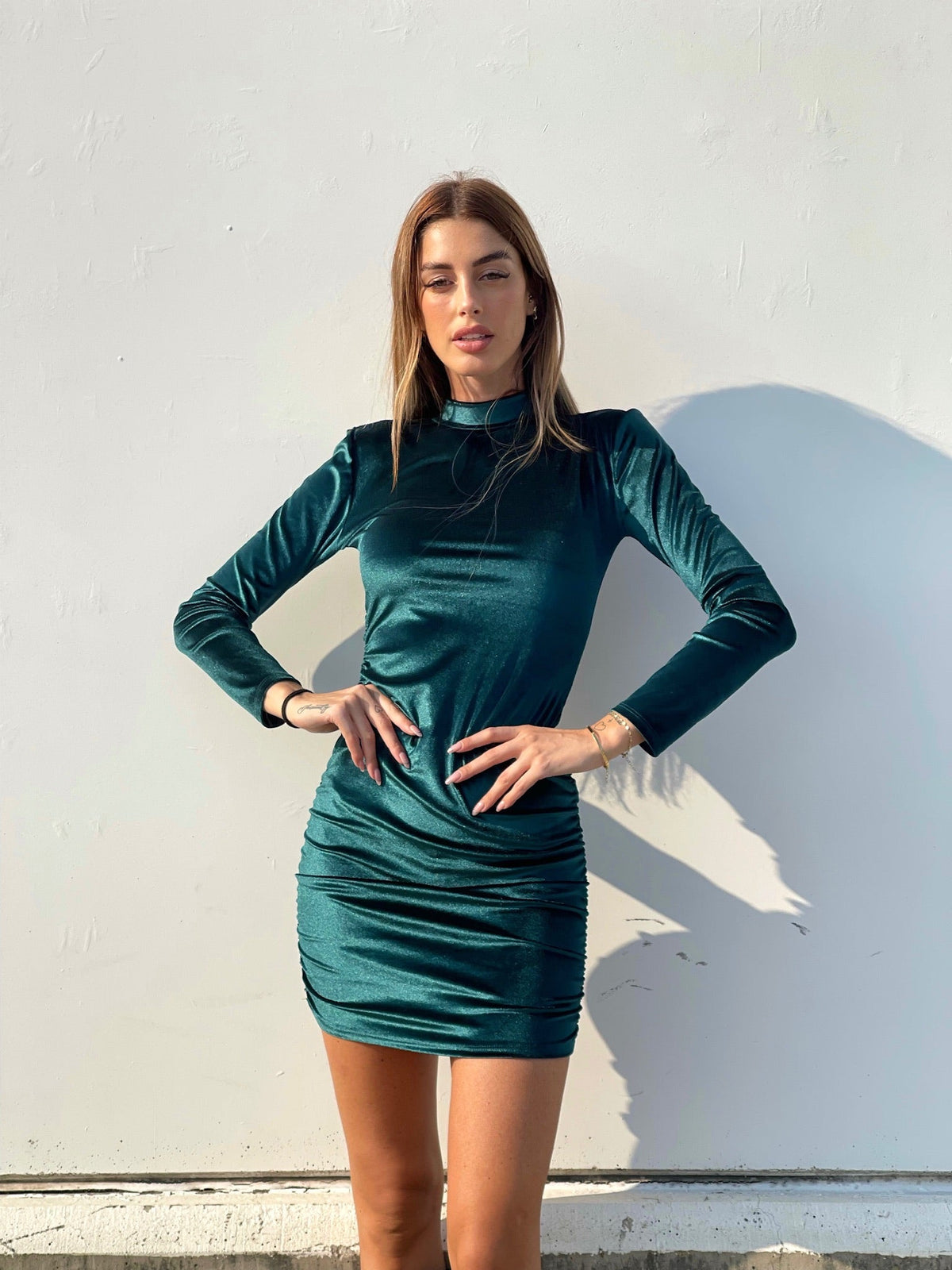 Abito in velluto verde bottiglia